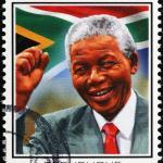 Nelson Mandela and South African flag on stamp