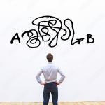 problem solving, complicated solution from point A to point B, business idea or creativity concept, trouble making