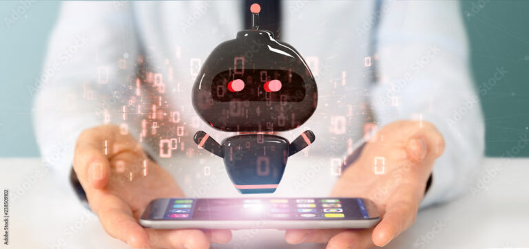 Businessman holding Virus chatbot with binary code 3d rendering